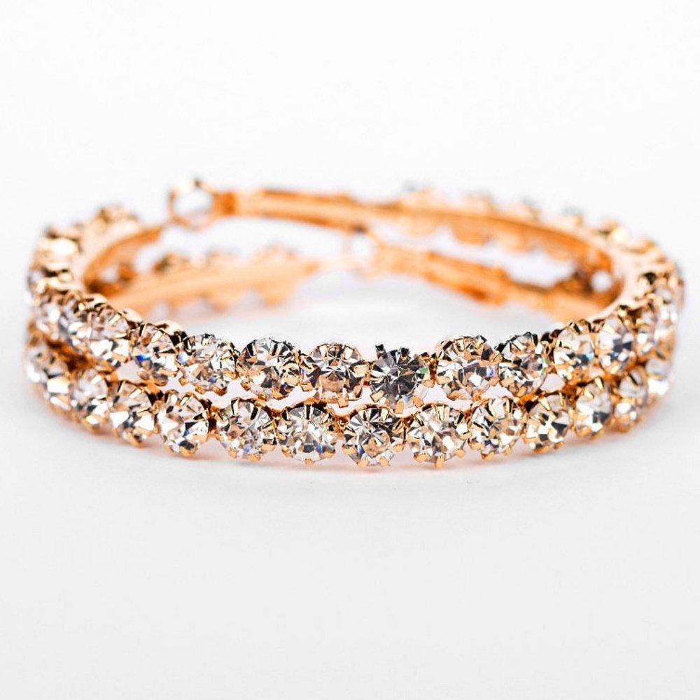 NEW Gold Round Diamond Hoop Earrings